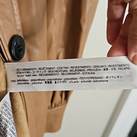 Zara Faux Leather Camel Short Trench Coat Medium Woman - Picture 8 of 15